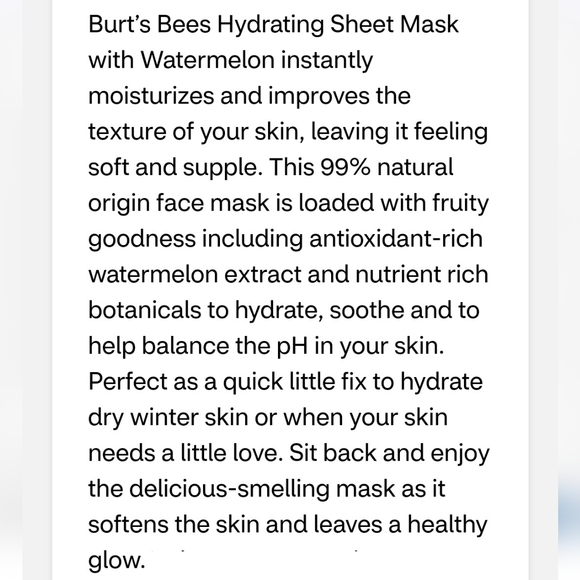 🍭7/$15 Burt's Bees Hydrating Sheet Mask with Watermelon - Picture 6 of 7